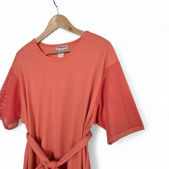 Vintage Tumbleweeds Tie Waist Midi Dress Women's 80s Scoop Neck Mesh Shoulder L - Picture 3 of 6